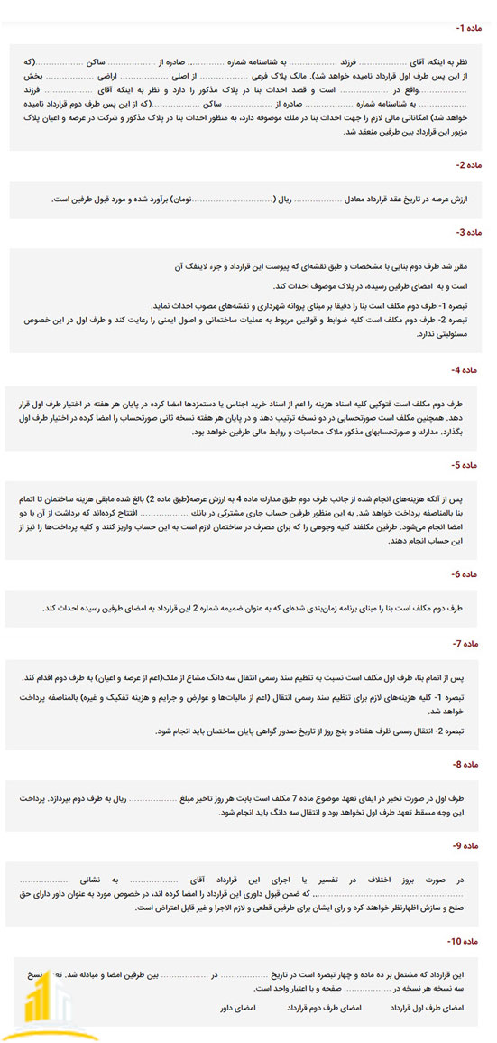 نمونه قرارداد مشارکت در ساخت